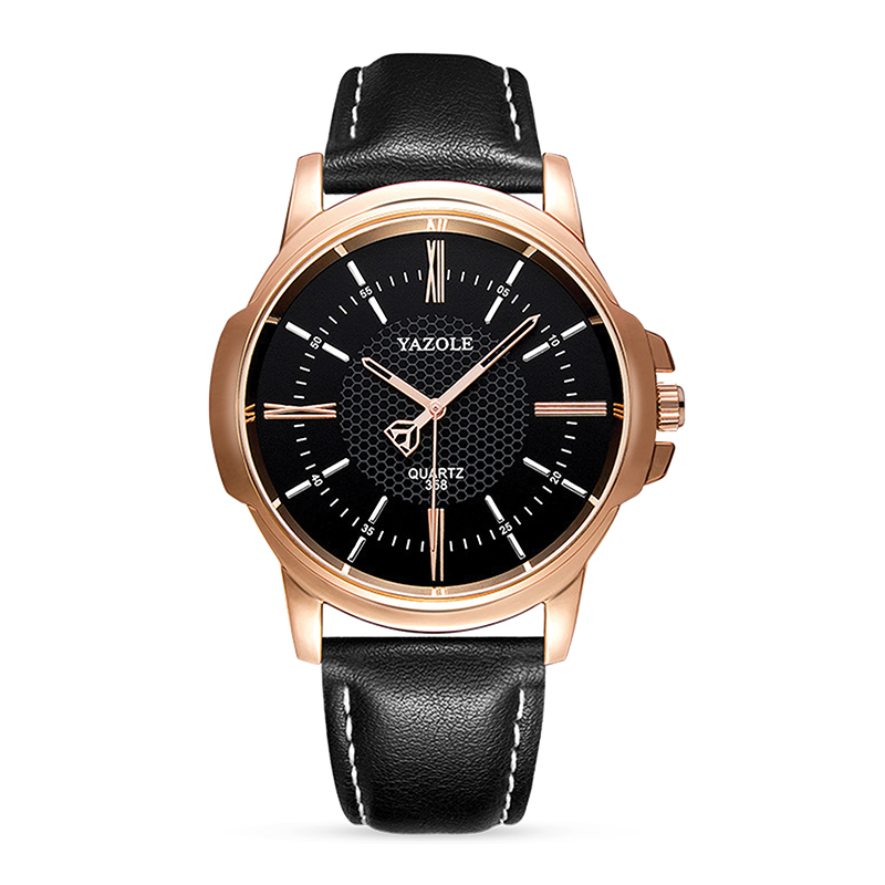 Yazole Men's Watch - Black Dial with Black Strap -Gents